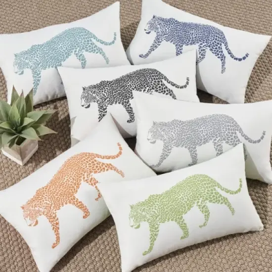 Mina Victory Outdoor Raised Print Leopard Lumbar Throw Pillow image {3}