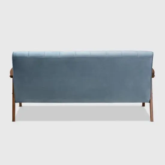 Asta Velvet Upholstered Wood Sofa Light Blue/Walnut - Baxton Studio image {3}