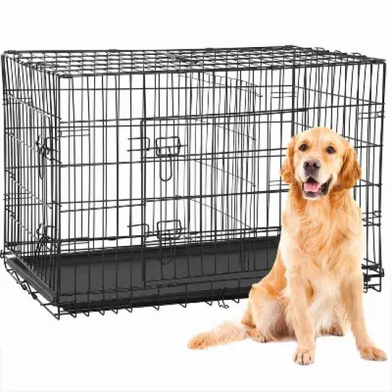 FDW 42 Inch Dog Crates for Large Dogs Folding Metal Wire Crates Dog Kennels Pet Dog Cage Crate with Double-Door,Divider Panel, Removable Tray and image {7}