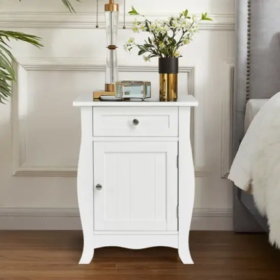 Costway Accent End Table with Drawer Storage Cabinet Wooden Nightstand White image {2}