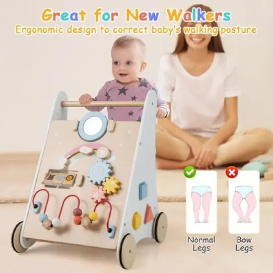 Wooden Baby Push and Pull Sit-to-Stand Learning Walker with Mirror Shape Sorter for 1+ Year Old image {4}