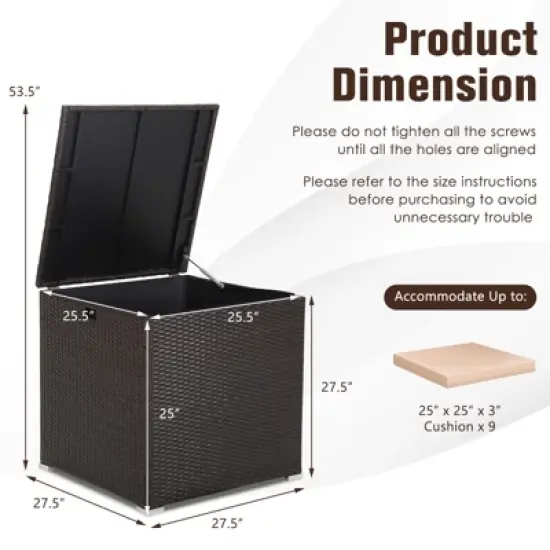 Tangkula 72 Gallon Deck Box Outdoor Mix Brown Wicker Storage Box with Waterproof Zippered Liner and Safe Pneumatic Rod image {8}