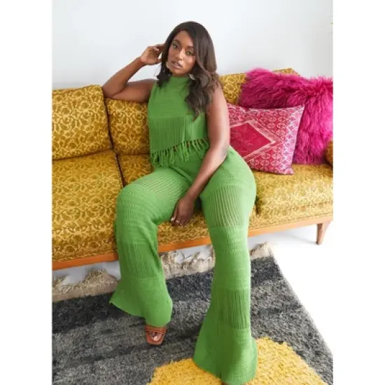 Rebdolls Women's Shanti Crochet Bell Bottom Pants W. Pockets image {5}