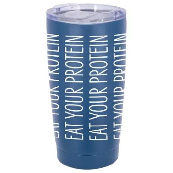 100 North 20 Ounce Stainless Steel On the Go Travel Tumbler With Push Top Lid, Eat Your Protein Blue image {5}