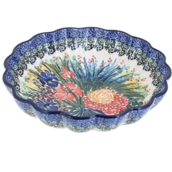 Blue Rose Polish Pottery 249 Ceramika Artystyczna Medium Scallop Dish image {1}