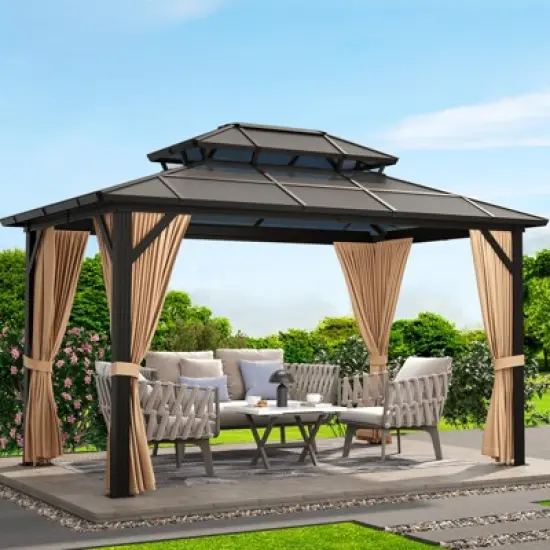 Hardtop Gazebo, Aluminum Frame Gazebos with Double Roof, Pergolas for Patios, Garden, Parties, Lawns image {10}