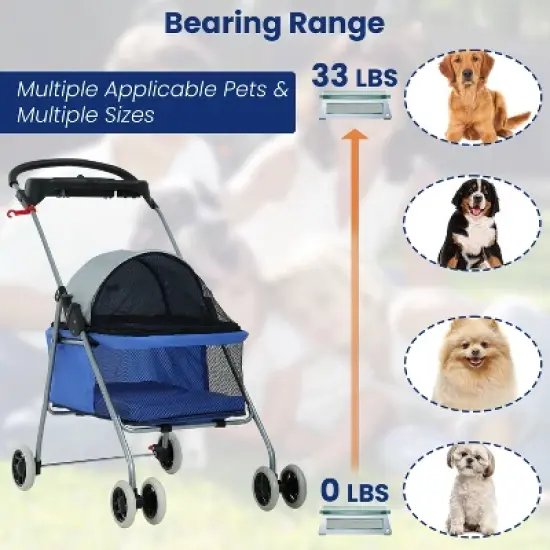 BestMassage Pet Stroller 4 Wheels Dog Cat Stroller Foldable Jogger Stroller image {4}