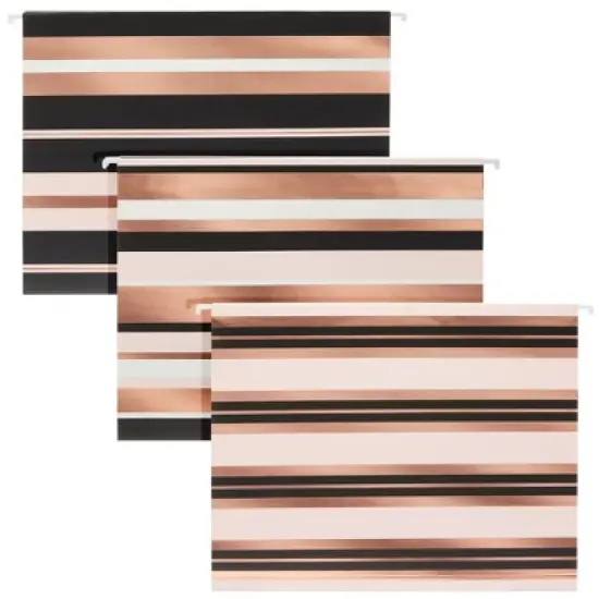 Paper Junkie 12 Pack Decorative Hanging File Folders, Letter Size, 1/5 Cut Tabs, Rose Gold Foil Stripes (9.5 x 11.5 In) image {4}