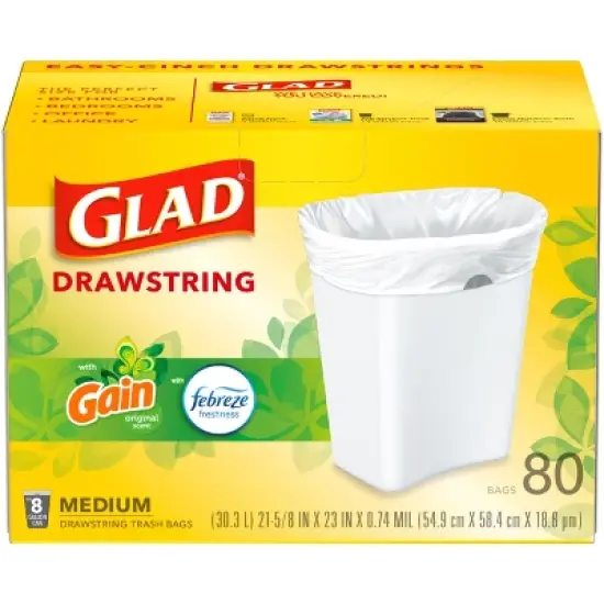 Glad Drawstring Gain Odor Shield Medium Trash Bags - 8gal - 80ct image {1}