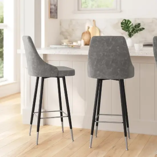 Merrick Lane Modern Upholstered Dining Stools with Chrome Accented Metal Frames and Footrests image {1}