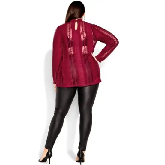 Women's Plus Size Panelled Lace Top - ruby | CITY CHIC image {3}