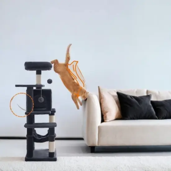 44.1' Cat Tree Tower for Indoor Cats ,Multi-Level Cat Condo Cat Furniture with Scratching Posts, Perches, Hammock, Cave image {4}