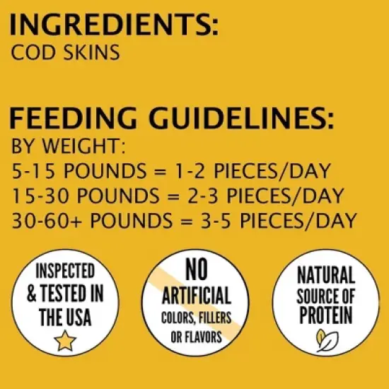 Hubert Pet Premium Cod Skin Crisps Natural Single Ingredient Dog Treats, Grain Free, USA Tested for All Breeds - 1.5 Resealable lbs Bag image {3}