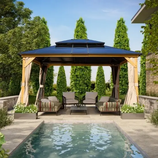 EROMMY 14 Ft. W x 12 Ft. D Solid Wood Patio Gazebo Gazebo image {8}