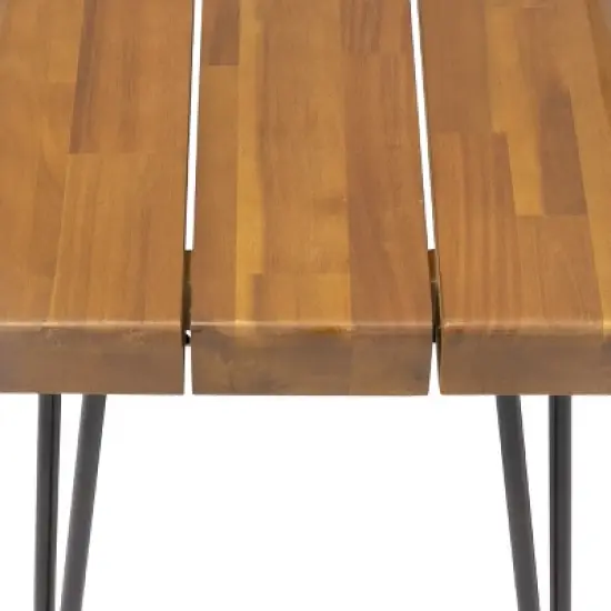 GDFStudio Avy Outdoor Industrial 62" Acacia Wood Bench with Hairpin Legs, Teak image {5}