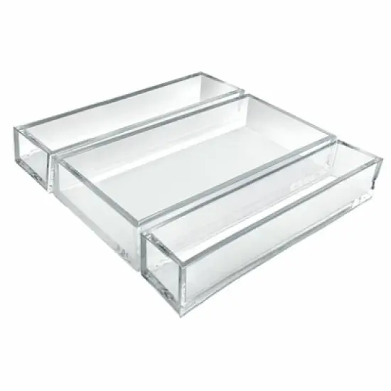 Azar Displays Deluxe 3 Piece Clear Acrylic Tray Set, Two Narrow Rectangle Trays and One Large Rectangle Tray Organizer for Desk or Counter image {4}