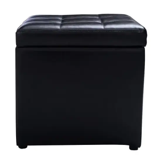 Costway 16''Cube Ottoman Pouffe Storage Box Lounge Seat Footstools with Hinge Top black image {8}
