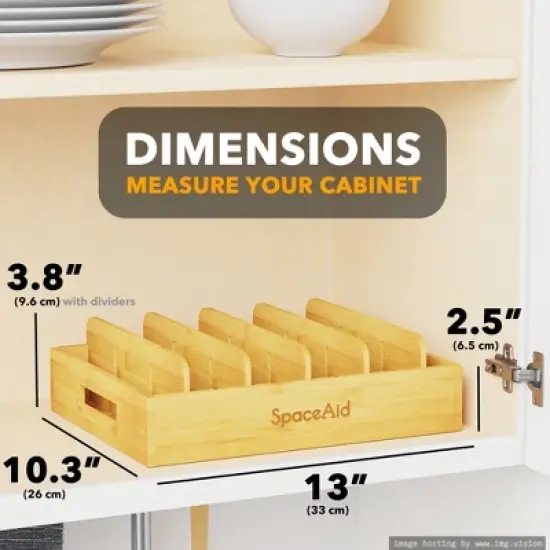 Container Lid Organizer with 5 Adjustable Dividers for Cabinets, Includes Blank  Labels (Natural) image {3}