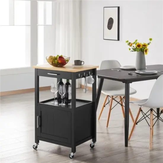 Yaheetech Rolling Kitchen Island Trolley Cart with Open Shelf and Storage Cabinet image {1}
