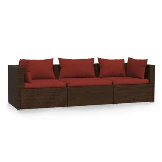 vidaXL Brown Patio Furniture - Red Cushion - 3 Seats image {8}