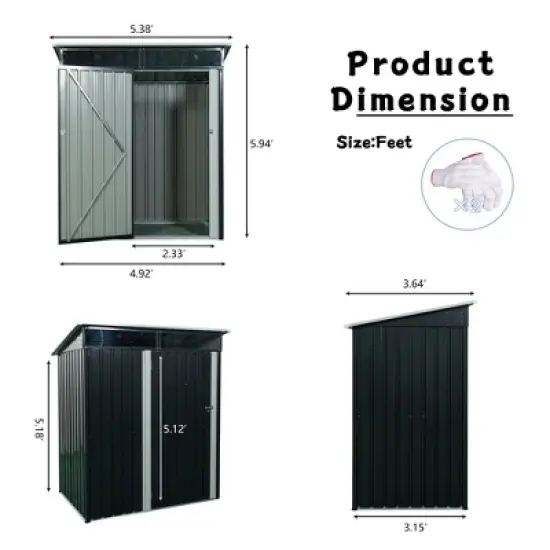 MOEPISY 5ft x 3ft Outdoor Metal Storage Shed Transparent Plate Black image {7}
