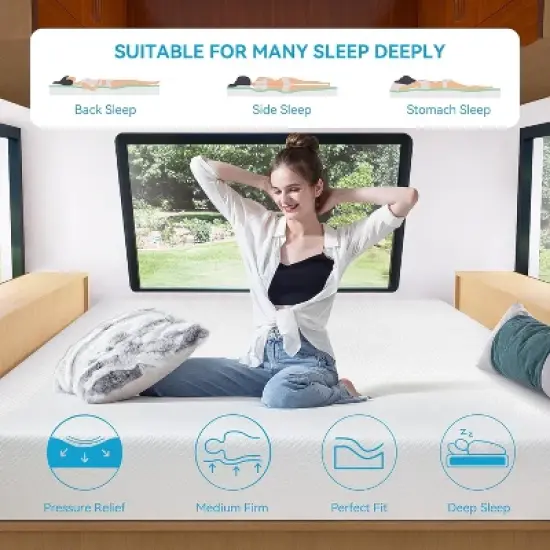 Vipbear RV Mattress, Tencel Cover, Premier Cooling Green Tea/Gel Medium Firm Mattress in a Box, Back Supportive,Made in USA image {4}