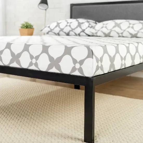 Korey Platform Metal Bed Frame with Upholstered Headboard Black - Zinus image {1}