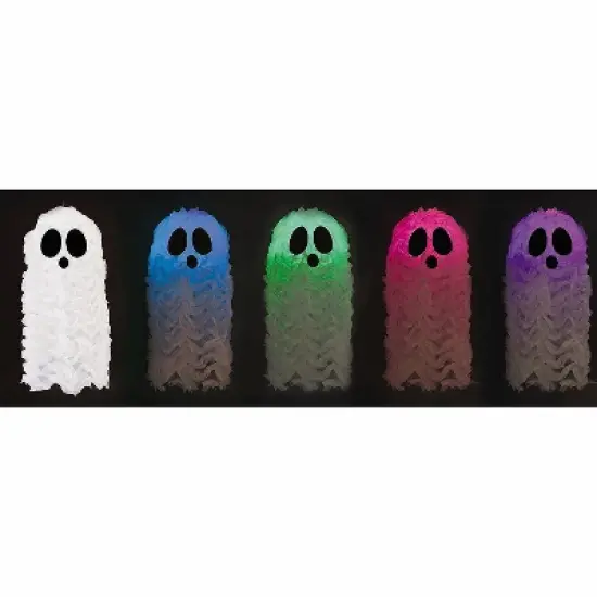 Fun World Light-Up LED Hanging Terrified Face Shaggy Ghost Halloween Decoration image {1}