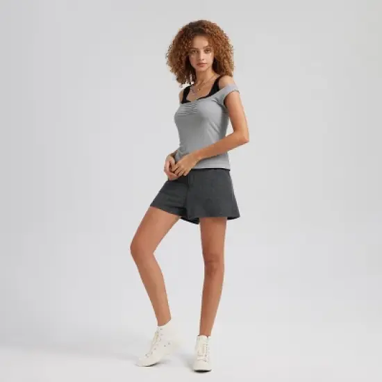 Women's 2pk Ruched Tank Top- Gray & Black image {1}