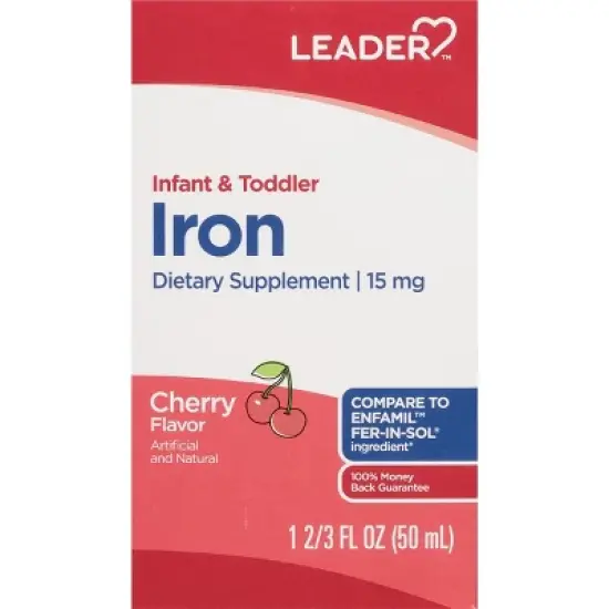 Leader 15 mg Infant & Toddler Cherry Flavor Iron 1.67 fl oz image {3}