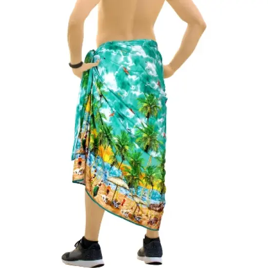 HAPPY BAY Men's Swim Bath Trunk Swimsuit Regular Surfing Swimwear Summer Sarong Long Pareo Beach Wrap for Men One Size Green, Tree image {2}