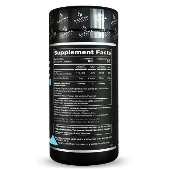 Sascha Fitness Cortisol Night Support Pills &ndash; Metabolism & Hormonal Support, Immune Support, Restore &ndash; Vegan &ndash; 5.82 oz (120 Capsules) image {1}