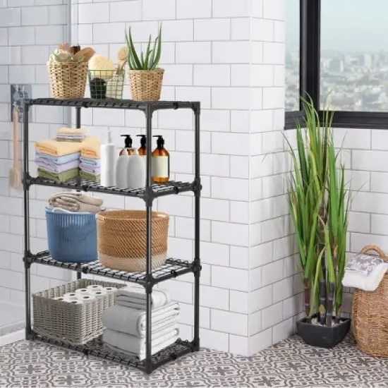 FONTOI Baker's Racks, 4 Tier Wire Shelf with Cover, FreeStanding Metal Storage Rack for Door Entrance Garage Kitchen Office, Black, 29"*14"*45" image {3}