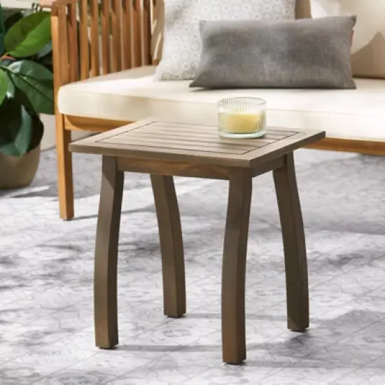 INFURNIC Patio End Tables Acacia Wood Outdoor Accent Table with Slatted Design for Stylish Outdoors, Grey, 19"*15"*19.25" image {3}
