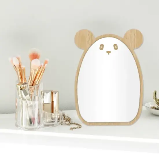 Unique Bargains Cartoon Panda Desktop Cosmetic Mirror Wood Color 1 Pc image {2}