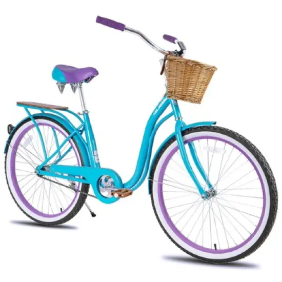 HILAND 24 26 inch Beach Cruiser Bike for Adults Women Men, Step Through City Commuter Bicycle, Black/Blue/Red image {12}
