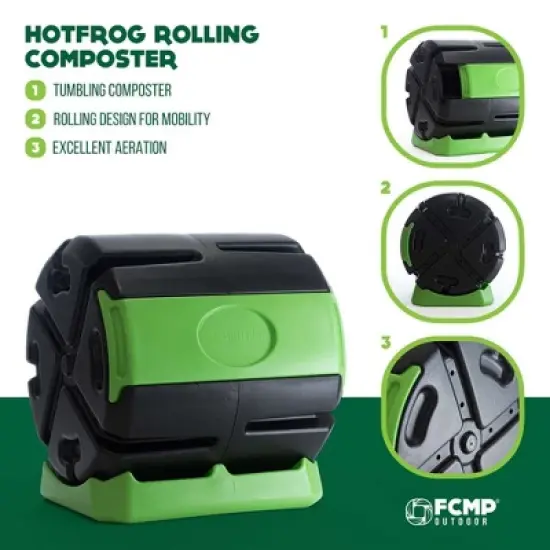 FCMP Outdoor HOTFROG 37 Gallon Single Chamber Quick Curing Tumbling Composter Outdoor Rotating Garden Compost Bin Green/Black image {2}