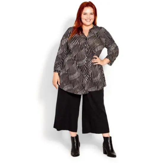Women's Plus Size 3 Button Print Tunic - black stripe | EVANS image {3}
