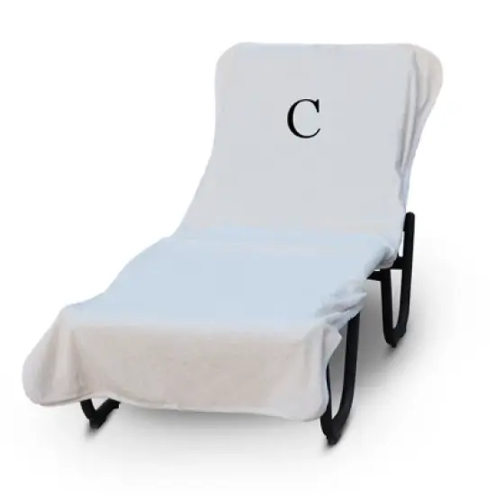 BC BARE COTTON Luxury Hotel & Spa Monogrammed Pool Chaise Lounge Cover, Standard Size 90 X 29 Inches - White - Black Block image {17}