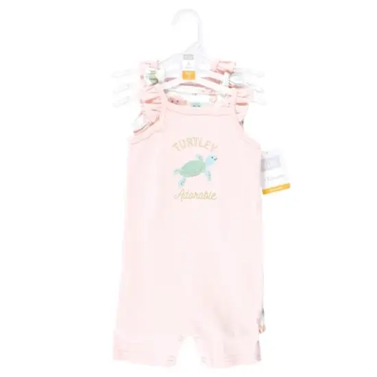 Hudson Baby Infant Girl Cotton Rompers, Turtley Adorable image {1}