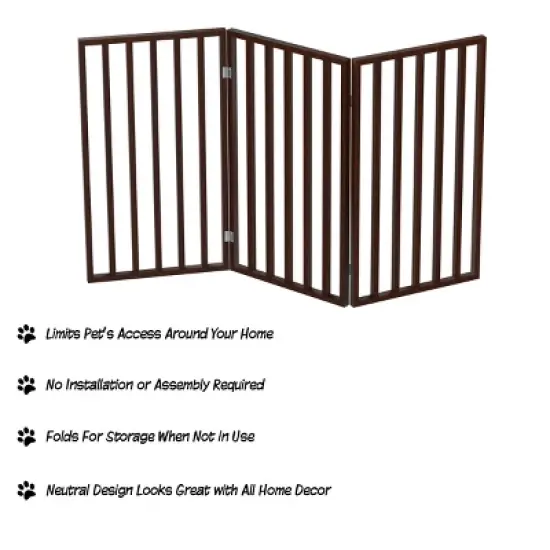 Indoor Pet Gate - 3-Panel Folding Dog Gate for Stairs or Doorways - 54x32-Inch Tall Freestanding Pet Fence for Cats and Dogs by PETMAKER (Brown) image {2}