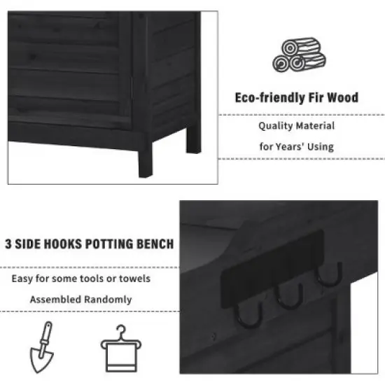 PAGED 39" Outdoor Potting Bench Table with Storage, Rustic Garden Potting Tables, Potting Benches for Outside with 2-Tier Shelves & Side Hook image {3}