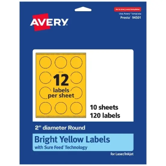 Avery Bright Yellow Paper Labels, 2" Diameter Round image {9}