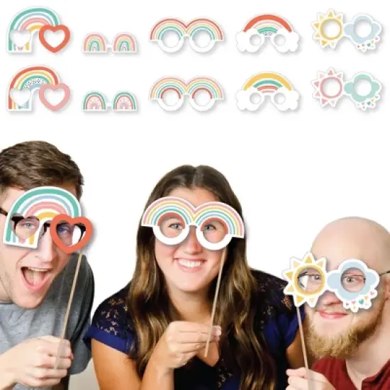 Big Dot of Happiness Hello Rainbow Glasses - Paper Card Stock Boho Baby Shower and Birthday Party Photo Booth Props Kit - 10 Count image {1}