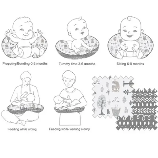 Bacati - 3 pc Owls Beige/Gray Neutral Hugster Feeding & Infant Support Nursing Pillow image {3}