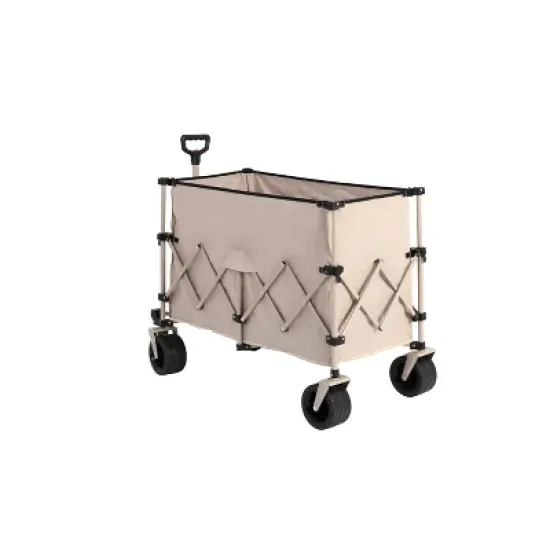 DOMETOUR Collapsible Beach Wagon, Heavy Duty Folding Utility Cart 300L, Big All-Terrain Wheels & Drink Holders, Beige image {3}