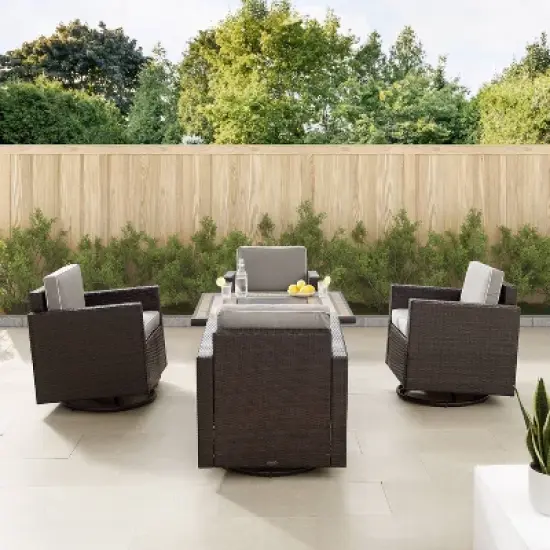 Palm Harbor 5pc Outdoor Wicker Conversation Set with Fire Table - Gray - Crosley image {2}
