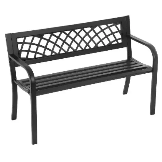 BestMassage Garden Bench 45 Inch Outdoor Bench with Comfortable Plastic Backrest and Armrests, Black image {7}