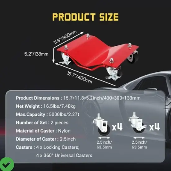 Car Dolly Set of 2 5000 LBS Capacity Wheel Dolly Heavy Duty Vehicle Dolly for Moving Car w/2.5 Inch Nylon Wheels Bolts Resist image {2}