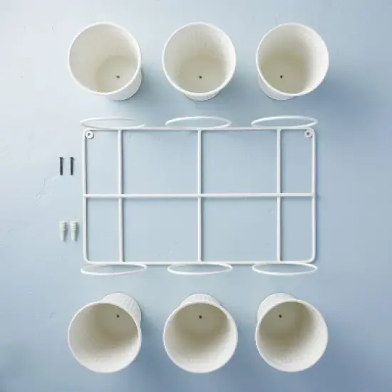 18.6" Wide 7pc Wall Mounted Metal Planter Set Sour Cream - Hearth & Hand&trade; with Magnolia image {2}